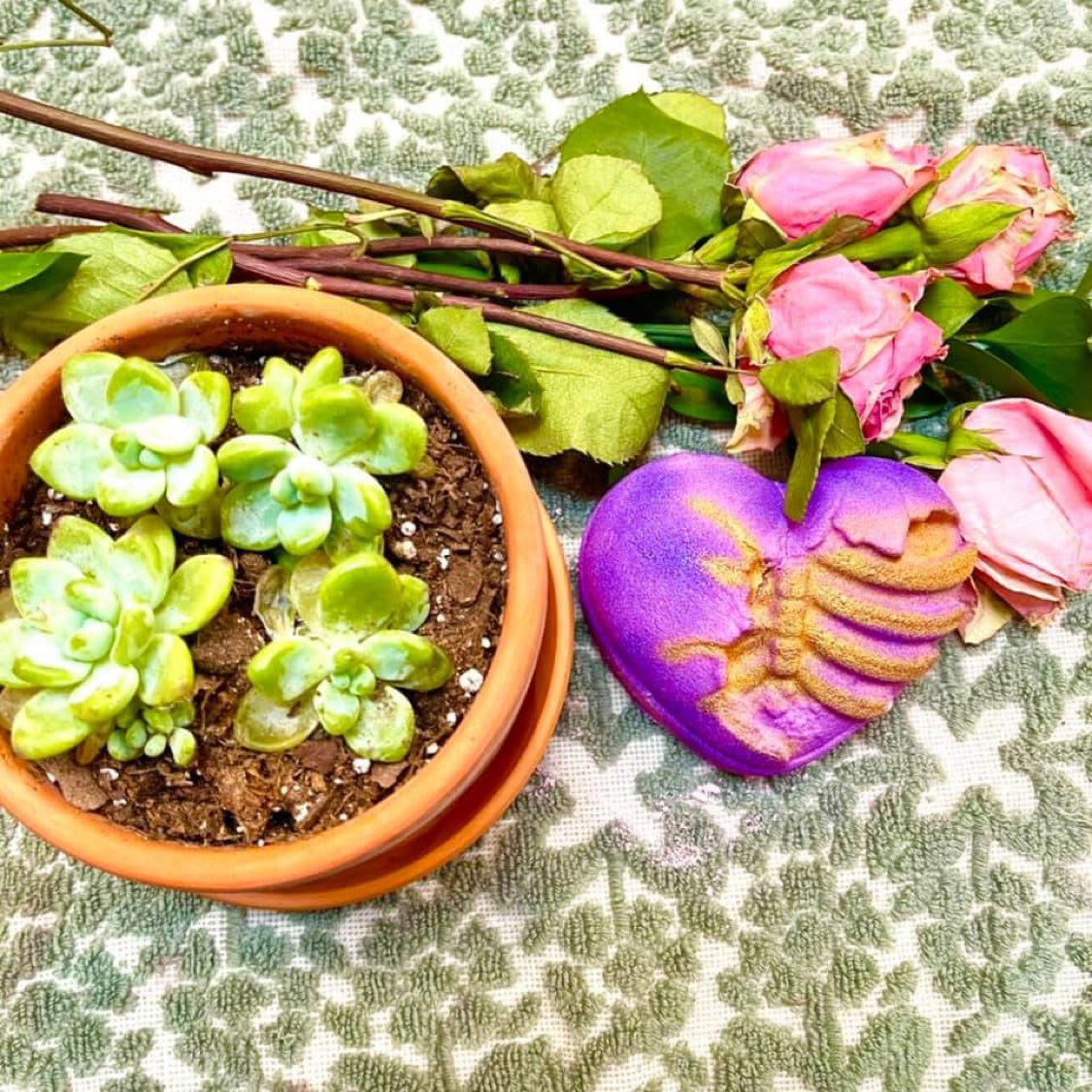 VooDoo Queen Valentine bath bomb with succulents and pink roses